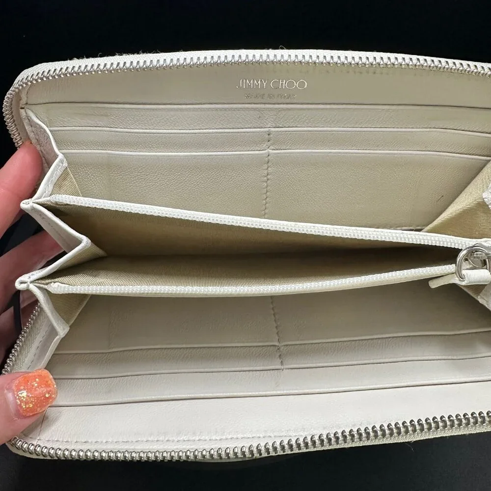 JIMMY CHOO Filipa Star-Studded Zip-Around Leather Wallet - EUC